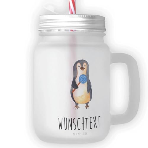 Mr. & Mrs. Panda Personalisiertes Trinkglas Mason Jar Pinguin Lolli - Personalisierte Geschenke, Glas Mit Liebevollem Text, Rebell, Mason Jar Glas von Mr. & Mrs. Panda