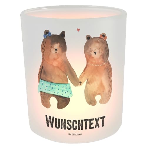 Mr. & Mrs. Panda Personalisiertes Windlicht Bär Freundin - Personalisierte Geschenke, Personalisiertes Teelicht, selbst gestalten, Personalisiertes von Mr. & Mrs. Panda