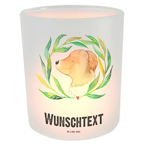 Mr. & Mrs. Panda Personalisiertes Windlicht Hund Blumen - Personalisierte Geschenke, Namenspersonalisierung, Therapie, Ranke, Hundemama, Teelicht mit von Mr. & Mrs. Panda