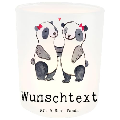 Mr. & Mrs. Panda Personalisiertes Windlicht Panda Blutsschwester - Personalisierte Geschenke, Bedrucken, Kerzenglas mit Namen, Tochter, Freude von Mr. & Mrs. Panda