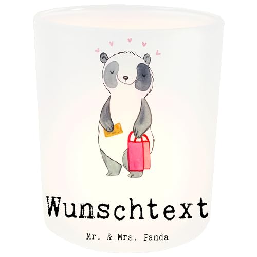 Mr. & Mrs. Panda Personalisiertes Windlicht Panda Shoppingbegleitung - Personalisierte Geschenke, Teelichter mit Namen, Geburtstagsgeschenk, Kerze von Mr. & Mrs. Panda