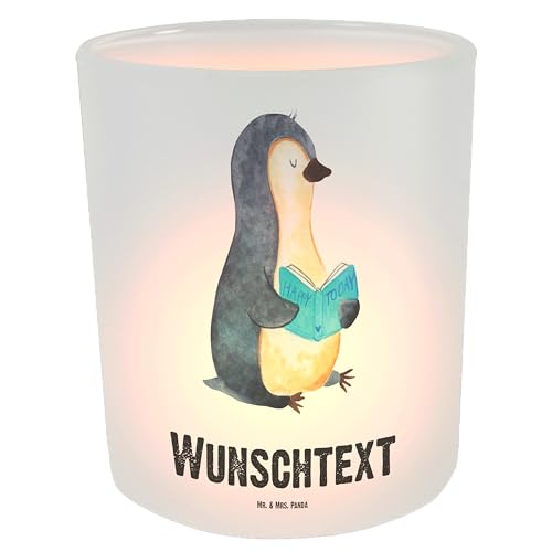 Mr. & Mrs. Panda Personalisiertes Windlicht Pinguin Buch - Personalisierte Geschenke, Kerzenglas mit Namen, Nichtstun, Kerze mit Namen, Teelicht mit von Mr. & Mrs. Panda