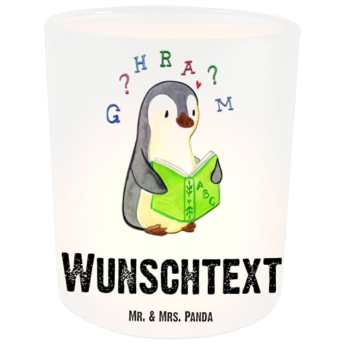 Mr. & Mrs. Panda Personalisiertes Windlicht Pinguin Legasthenie - Personalisierte Geschenke, Windlicht mit Namen, Teelichter mit Namen, von Mr. & Mrs. Panda