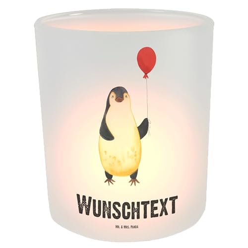 Mr. & Mrs. Panda Personalisiertes Windlicht Pinguin Luftballon - Personalisierte Geschenke, Pinguine, Personalisierter Teelichthalter, von Mr. & Mrs. Panda