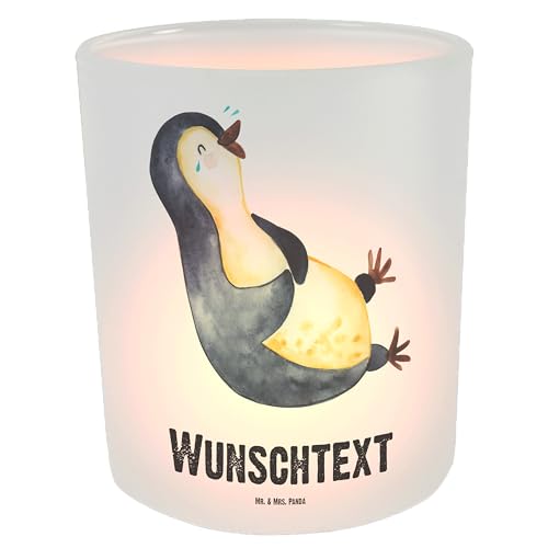 Mr. & Mrs. Panda Personalisiertes Windlicht Pinguin lachend - Personalisierte Geschenke, Pinguine, lustiger Spruch, Personalisiertes Kerzenglas, von Mr. & Mrs. Panda