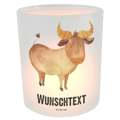 Mr. & Mrs. Panda Personalisiertes Windlicht Sternzeichen Stier - Personalisierte Geschenke, Personalisiertes Teelicht, Aszendent, Personalisiertes von Mr. & Mrs. Panda