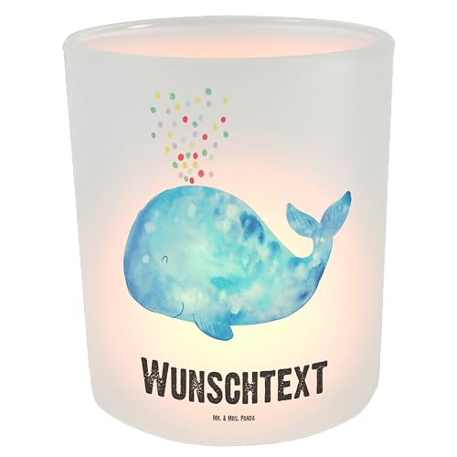 Mr. & Mrs. Panda Personalisiertes Windlicht Wal Konfetti - Personalisierte Geschenke, Personalisierte Kerze, Diät, Meerestiere, Meer, Bedrucken, von Mr. & Mrs. Panda