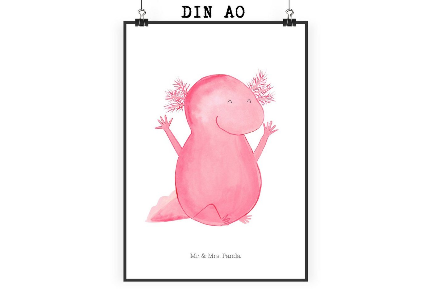 Mr. & Mrs. Panda Poster Axolotl Hurra, Handgemaltes Poster, Wanddekoration, Kunstdruck, Axolotl Hurra (1 St), Elegant & Gemütlich von Mr. & Mrs. Panda