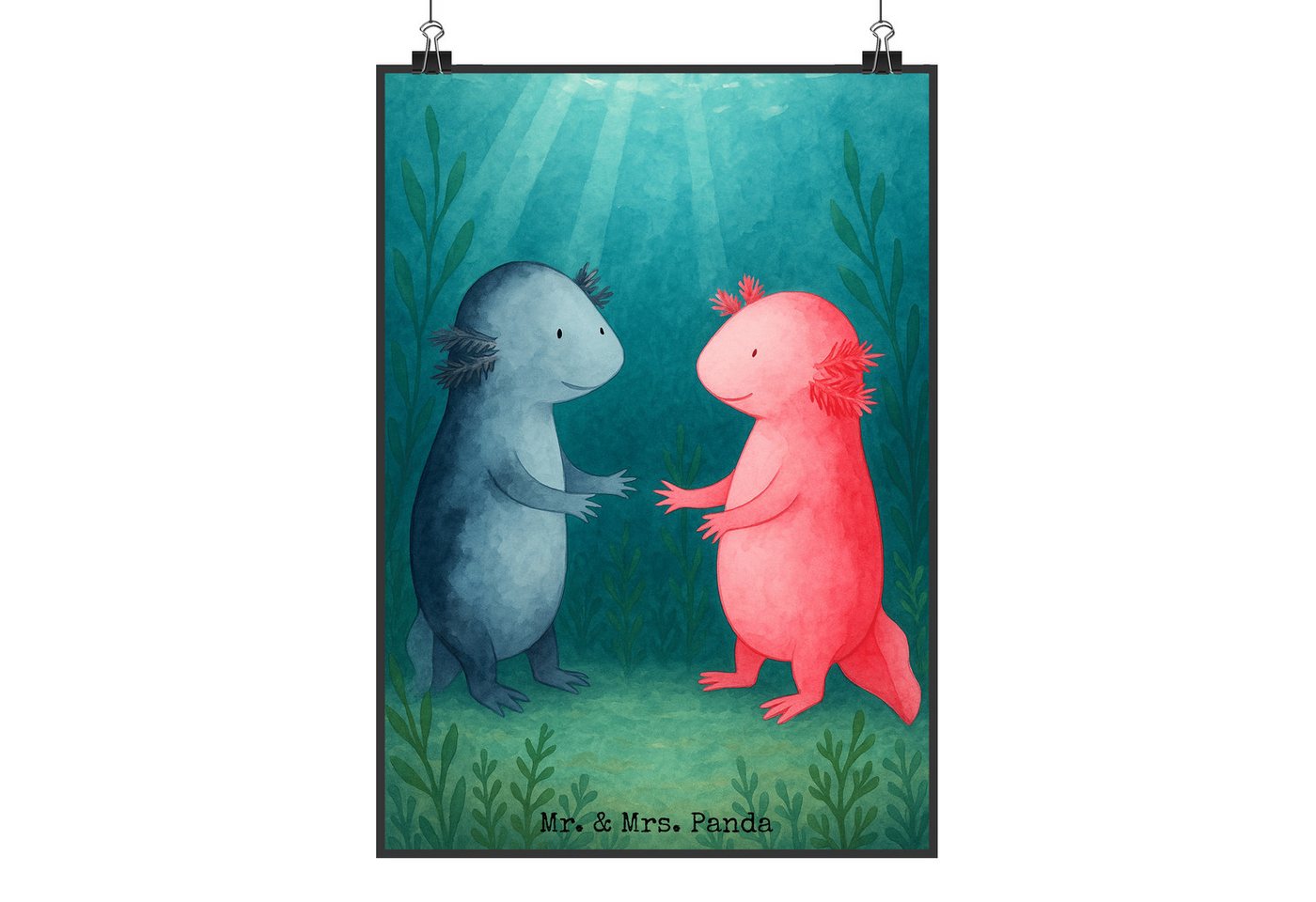 Mr. & Mrs. Panda Poster Axolotl Liebe Design, Küchenposter, Poster, Kunstdruck, Wandposter, Axolotl Liebe (Packung, 1 St), Lebendige Farben von Mr. & Mrs. Panda