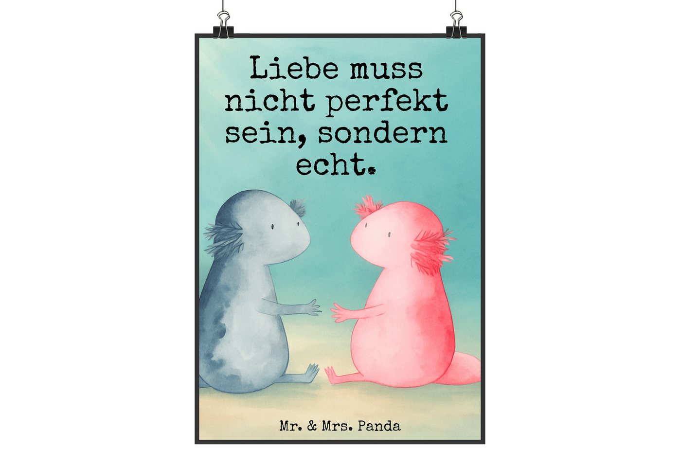 Mr. & Mrs. Panda Poster Axolotl Liebe Design, Poster, Designposter, Wandposter, Axolotl Liebe (Packung, 1 St), Einfache Dekoration von Mr. & Mrs. Panda