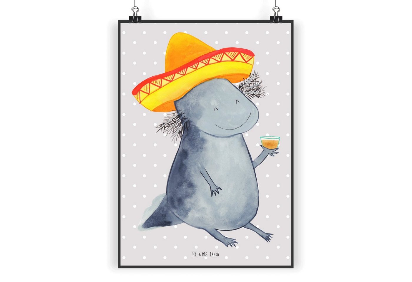 Mr. & Mrs. Panda Poster Axolotl Tequila, Posterdruck, Wandposter, Bild, Raumdekoration, Axolotl Tequila (1 St), Positive Botschaften von Mr. & Mrs. Panda