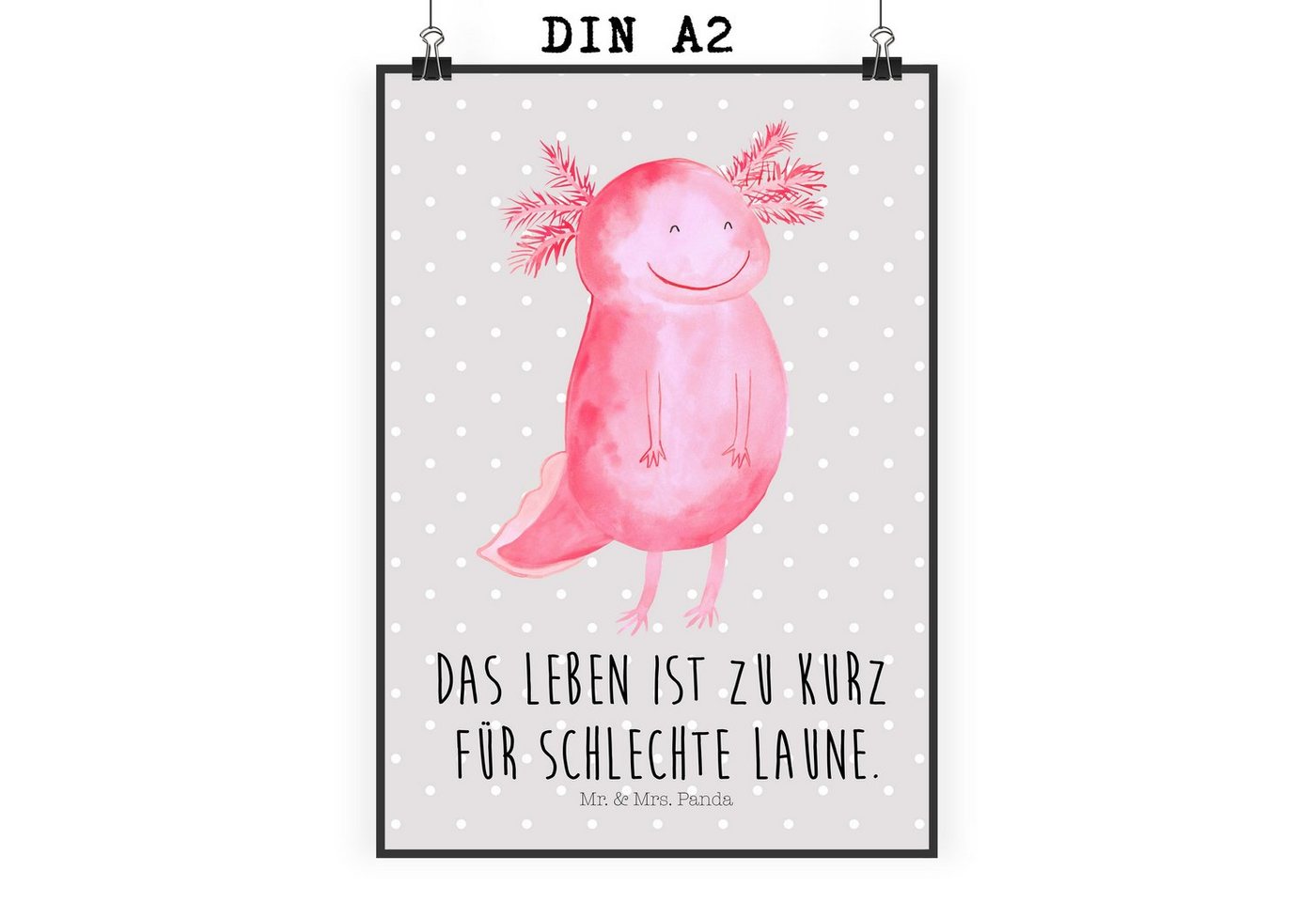 Mr. & Mrs. Panda Poster Axolotl Glücklich, Wanddeko Bild, Posterdruck, Wandposter, Bild, Axolotl glücklich (1 St), Einzigartige Motive von Mr. & Mrs. Panda