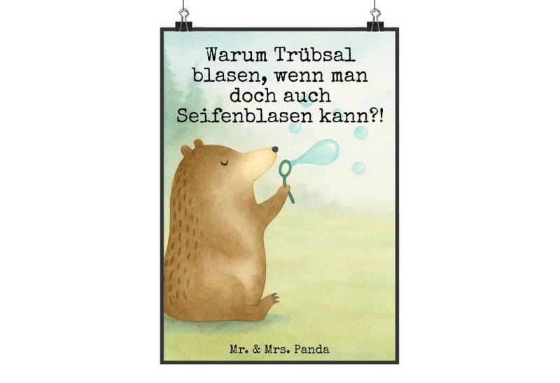 Mr. & Mrs. Panda Poster Bär Seifenblasen Design DIN A4 - Weiß - Geschenk, poster, Wanddekorat, Bär Seifenblasen (Packung, 1 St), Langlebiger Druck von Mr. & Mrs. Panda