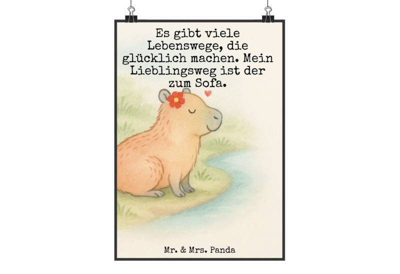 Mr. & Mrs. Panda Poster Capybara Blume Design DIN A2 - Weiß - Geschenk, Gute Laune, lustige S, Capybara Blume (Packung, 1 St), Exklusive Designs von Mr. & Mrs. Panda