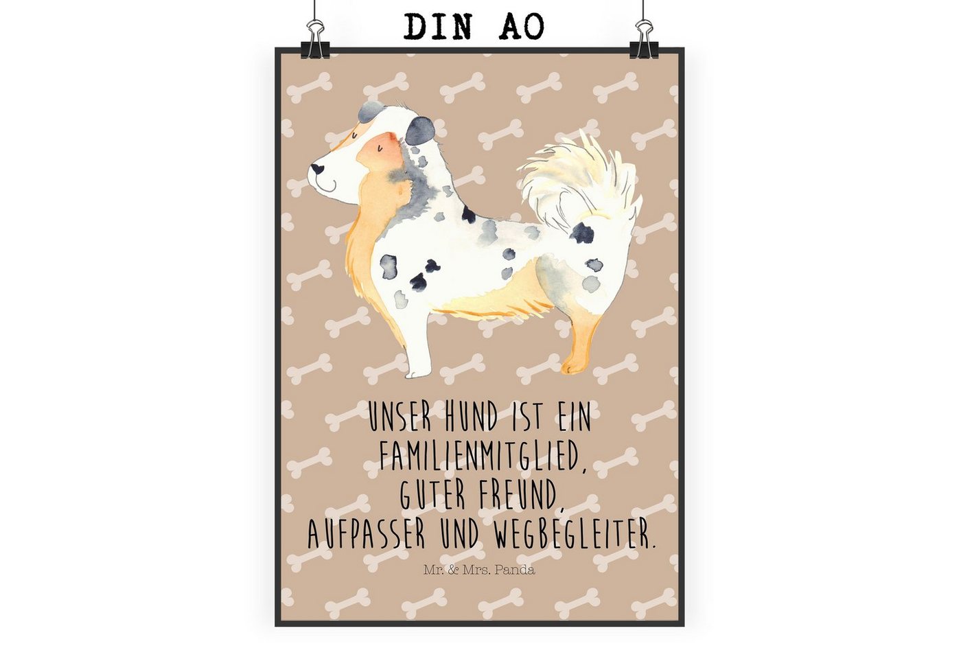 Mr. & Mrs. Panda Poster DIN A0 Hund Australien Shepherd - Hundeglück - Geschenk, Kunstdruck, Australien Shepherd (1 St), Einzigartige Designs von Mr. & Mrs. Panda