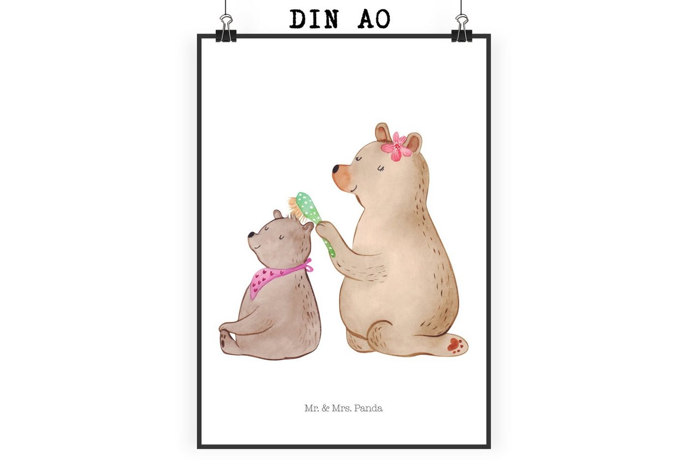 Mr. & Mrs. Panda Poster DIN A0 Bär Kind - Weiß - Geschenk, Bild, Mama, Kunstdruck, Vorbild, W, Bär mit Kind (1 St), Moderne Kunst, kreative Motive von Mr. & Mrs. Panda