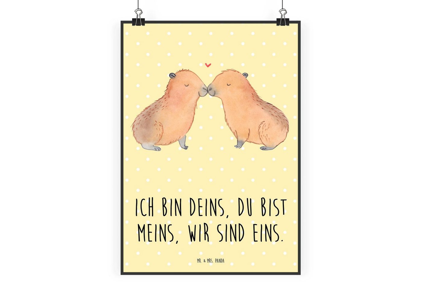 Mr. & Mrs. Panda Poster DIN A0 Capybara Liebe - Gelb Pastell - Geschenk, Wanddeko Bild, lusti, Capybara Liebe (1 St), Handgemalt, lebendige Farben von Mr. & Mrs. Panda