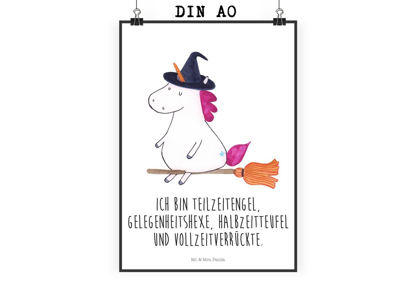 Mr. & Mrs. Panda Poster DIN A0 Einhorn Hexe - Weiß - Geschenk, Verrückte, Kunstdruck, Unicorn, Einhorn Hexe (1 St), Einzigartige Designs von Mr. & Mrs. Panda