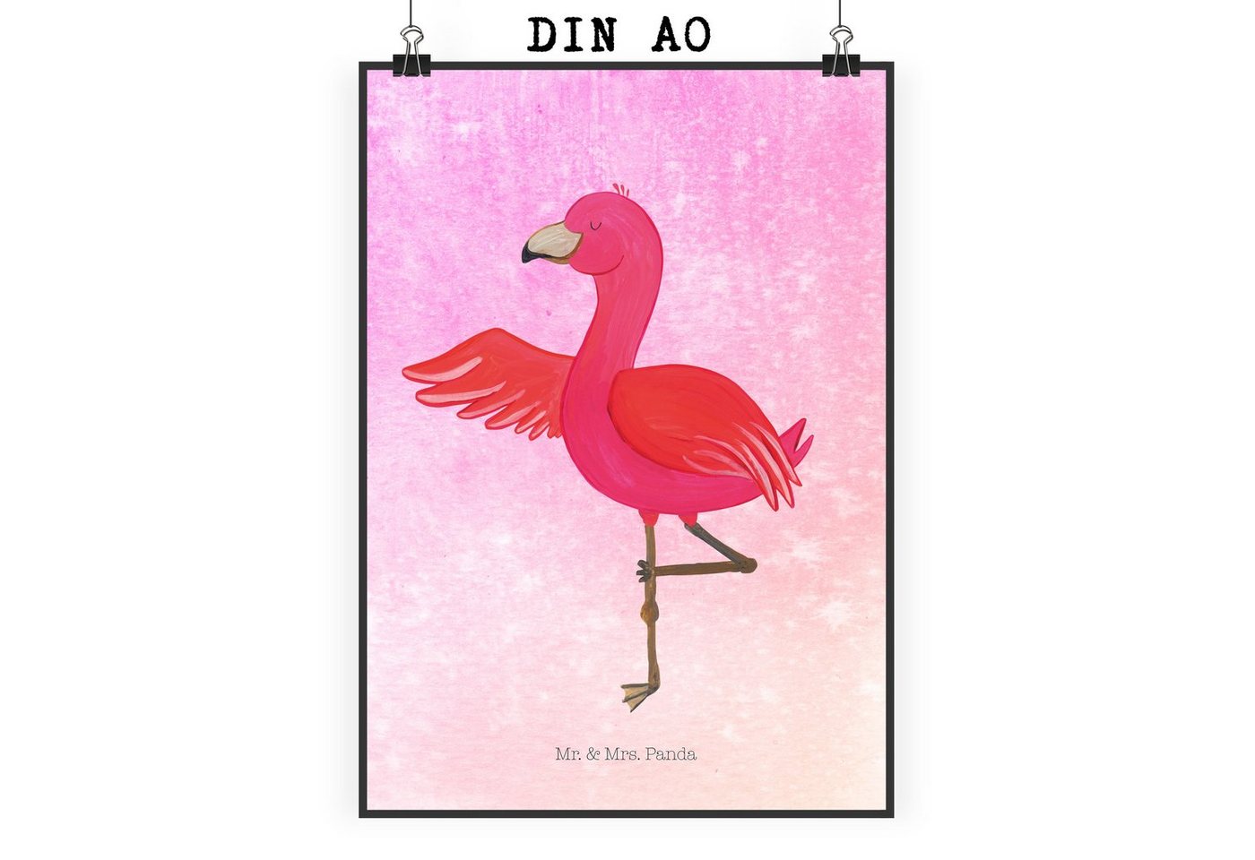 Mr. & Mrs. Panda Poster DIN A0 Flamingo Yoga - Aquarell Pink - Geschenk, Poster, Wandposter, Flamingo Yoga (1 St) von Mr. & Mrs. Panda