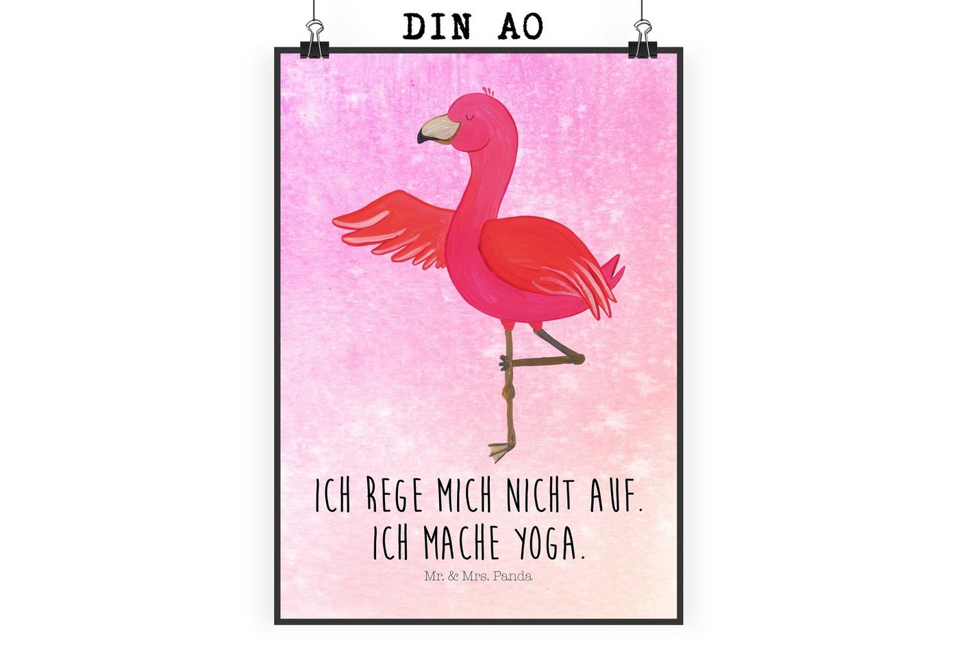 Mr. & Mrs. Panda Poster DIN A0 Flamingo Yoga - Aquarell Pink - Geschenk, Yoga-Übung, Achtsamk, Flamingo Yoga (1 St) von Mr. & Mrs. Panda