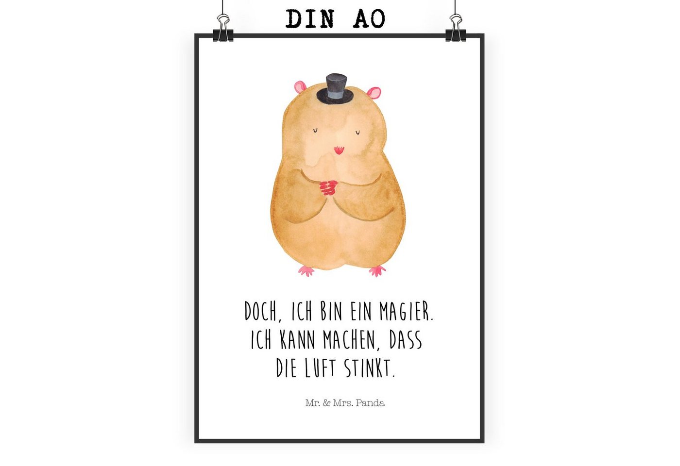 Mr. & Mrs. Panda Poster DIN A0 Hamster Hut - Weiß - Geschenk, Zauberer, Kunstdruck, Gute Laun, Hamster mit Hut (1 St), Elegant & Gemütlich von Mr. & Mrs. Panda