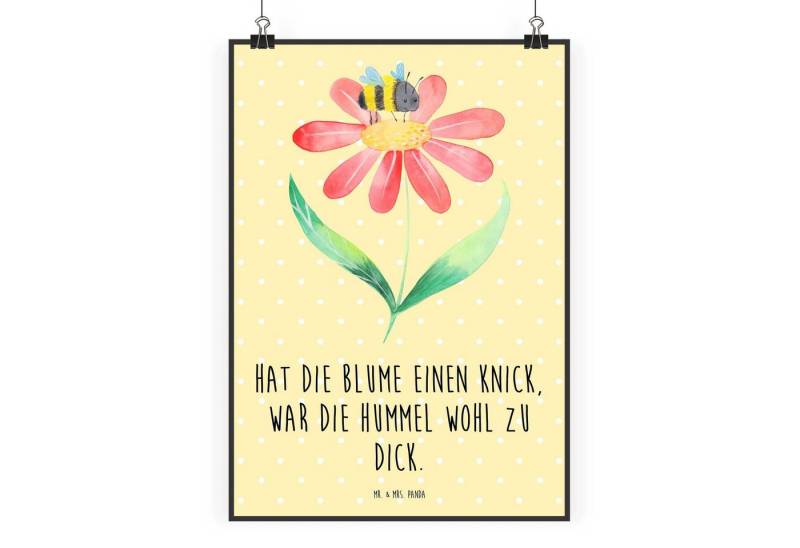 Mr. & Mrs. Panda Poster DIN A0 Hummel Blume - Gelb Pastell - Geschenk, Flauschig, Mr. & Mrs., Hummel Blume (1 St), Herzliche Sprüche, liebevolles Bild von Mr. & Mrs. Panda