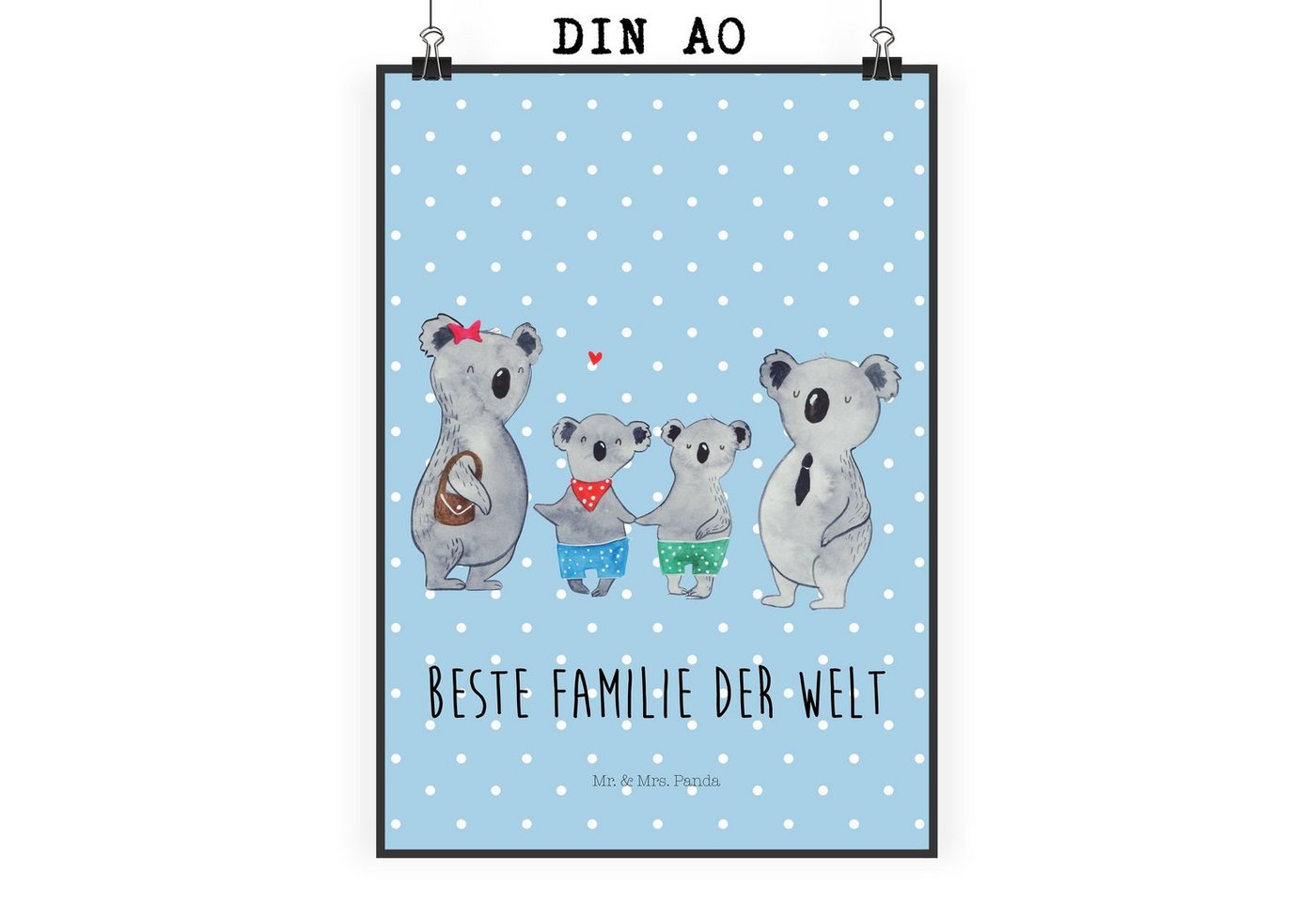 Mr. & Mrs. Panda Poster DIN A0 Koala Familie zwei - Blau Pastell - Geschenk, Kunstdruck, Bild, Koala Familie zwei (1 St), Moderne Kunst, kreative Motive von Mr. & Mrs. Panda