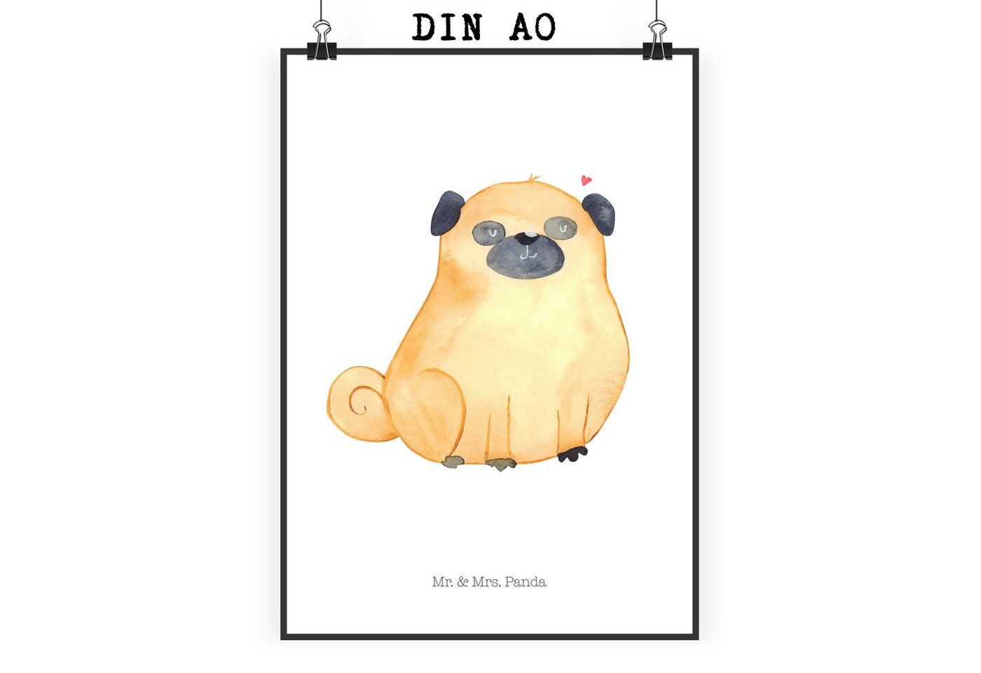 Mr. & Mrs. Panda Poster DIN A0 Mops - Weiß - Geschenk, Hundeliebe, Wanddekoration, Kunstdruck, Mops (1 St), Herzliche Sprüche, liebevolles Bild von Mr. & Mrs. Panda