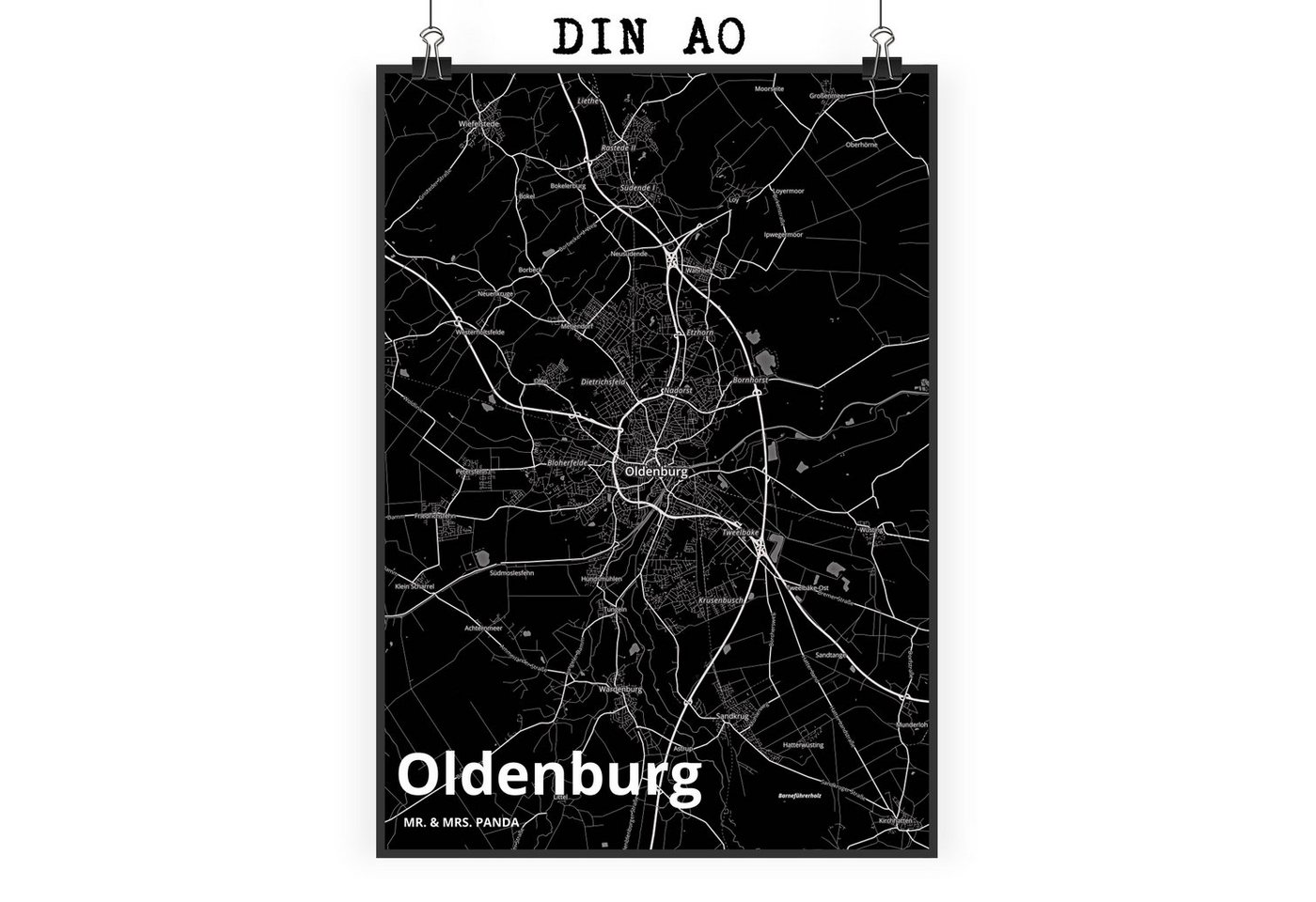 Mr. & Mrs. Panda Poster DIN A0 Oldenburg - Geschenk, Stadt Dorf Karte Landkarte Map Stadtplan, Stadt Black (1 St) von Mr. & Mrs. Panda