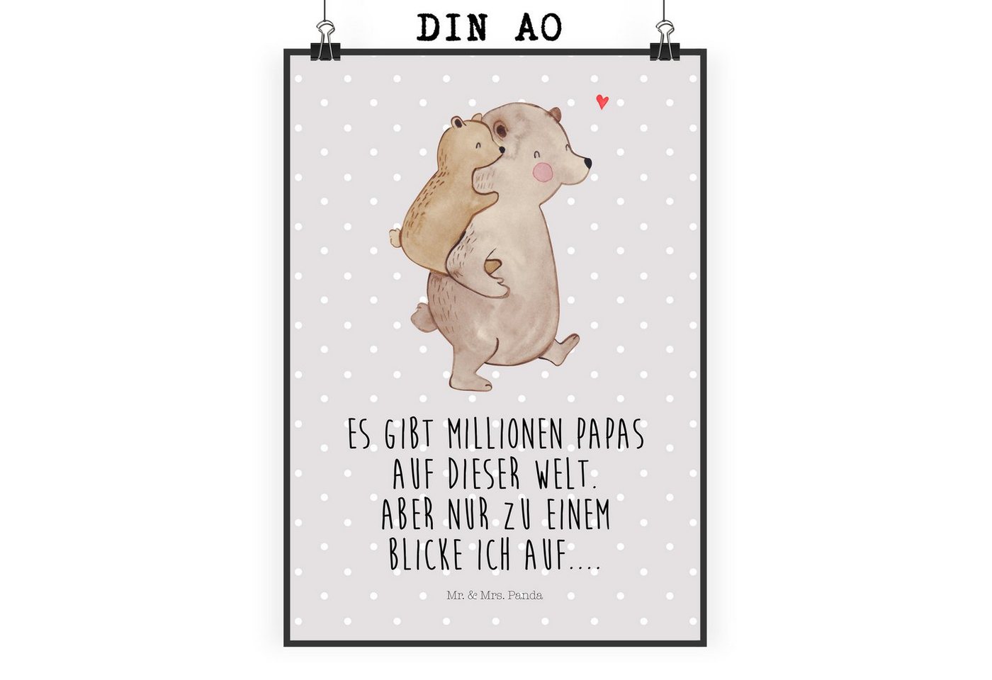 Mr. & Mrs. Panda Poster DIN A0 Papa Bär - Grau Pastell - Geschenk, Mama, Schwester, Papi, Vat, Papa Bär (1 St), Einzigartige Designs von Mr. & Mrs. Panda