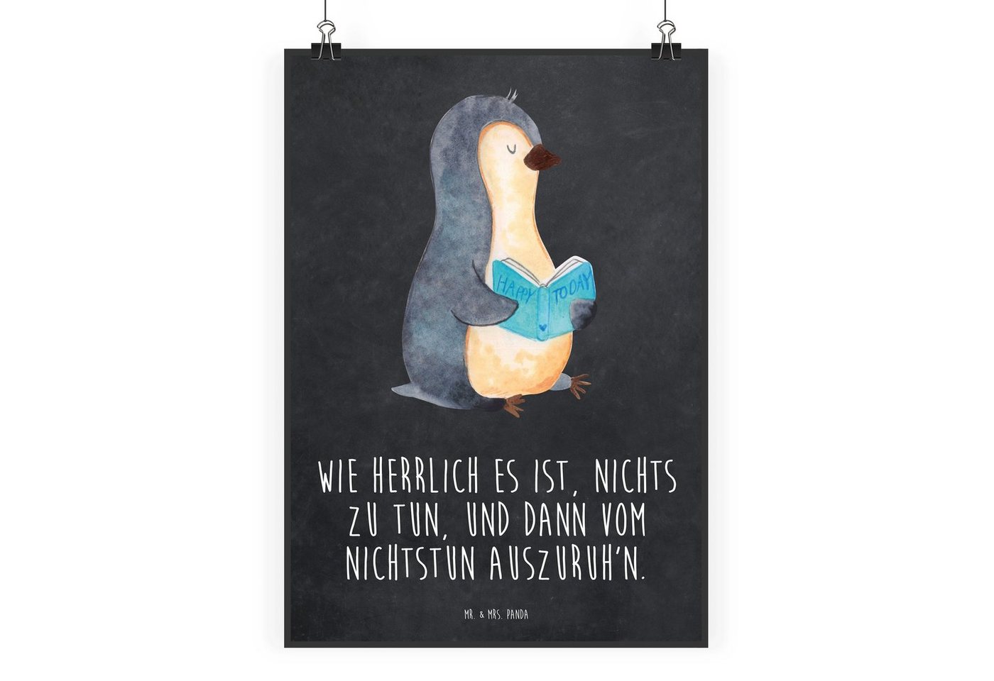 Mr. & Mrs. Panda Poster DIN A0 Pinguin Buch - Kreidetafel - Geschenk, Wandposter, Wanddeko, P, Pinguin Buch (1 St), Handgemalt, lebendige Farben von Mr. & Mrs. Panda