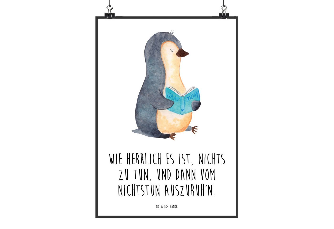 Mr. & Mrs. Panda Poster Pinguin Buch DIN A0 - Weiß - Geschenk, Handgemaltes Poster, entspanne, Pinguin Buch (Packung, 1 St), Inspiration von Mr. & Mrs. Panda
