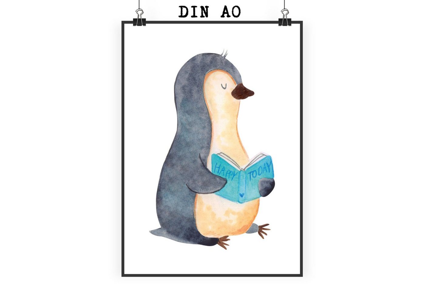 Mr. & Mrs. Panda Poster DIN A0 Pinguin Buch - Weiß - Geschenk, Kunstdruck, Posterdruck, Kinde, Pinguin Buch (1 St), Herzliche Sprüche, liebevolles Bild von Mr. & Mrs. Panda