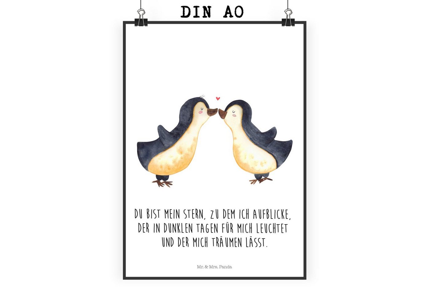 Mr. & Mrs. Panda Poster DIN A0 Pinguin Liebe - Weiß - Geschenk, Kunstdruck, Heiratsantrag, Eh, Pinguin Liebe (1 St), Herzliche Sprüche, liebevolles Bild von Mr. & Mrs. Panda