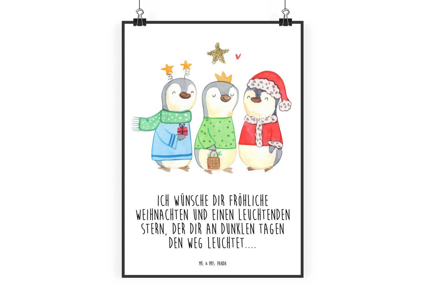 Mr. & Mrs. Panda Poster DIN A0 Winterzeit Heilige drei Könige - Weiß - Geschenk, Weihnachten, Winterzeit Heilige drei Könige (1 St), Handgemalt, lebendige Farben von Mr. & Mrs. Panda