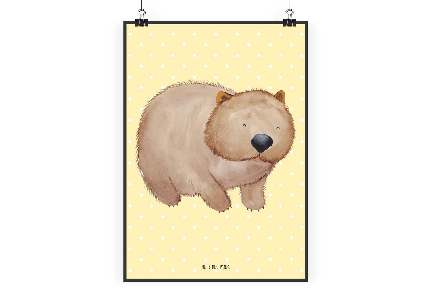 Mr. & Mrs. Panda Poster DIN A0 Wombat - Gelb Pastell - Geschenk, Kinderposter, Kunstdruck, Po, Wombat (1 St), Handgemalt, lebendige Farben von Mr. & Mrs. Panda