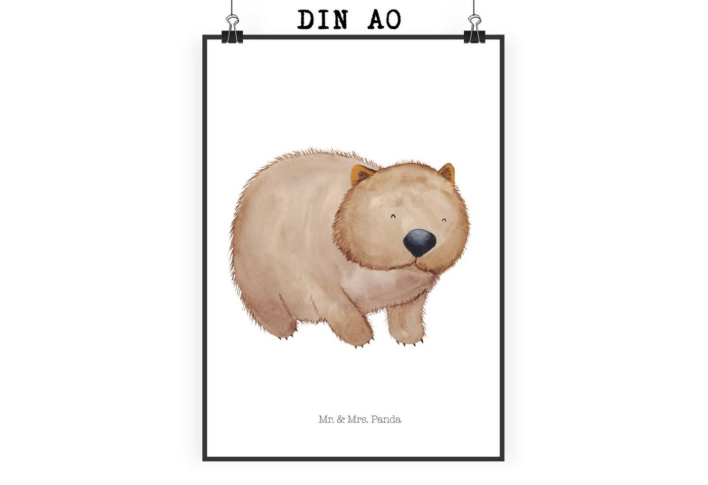 Mr. & Mrs. Panda Poster DIN A0 Wombat - Weiß - Geschenk, Poster, lustige Sprüche, Wanddeko Bi, Wombat (1 St), Einzigartige Designs von Mr. & Mrs. Panda