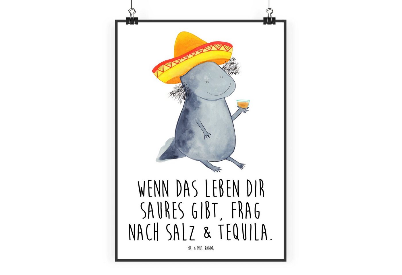 Mr. & Mrs. Panda Poster Axolotl Tequila, Poster, Wanddeko, Posterdruck, Kunstdruck, Axolotl Tequila (1 St), Edler Druck von Mr. & Mrs. Panda