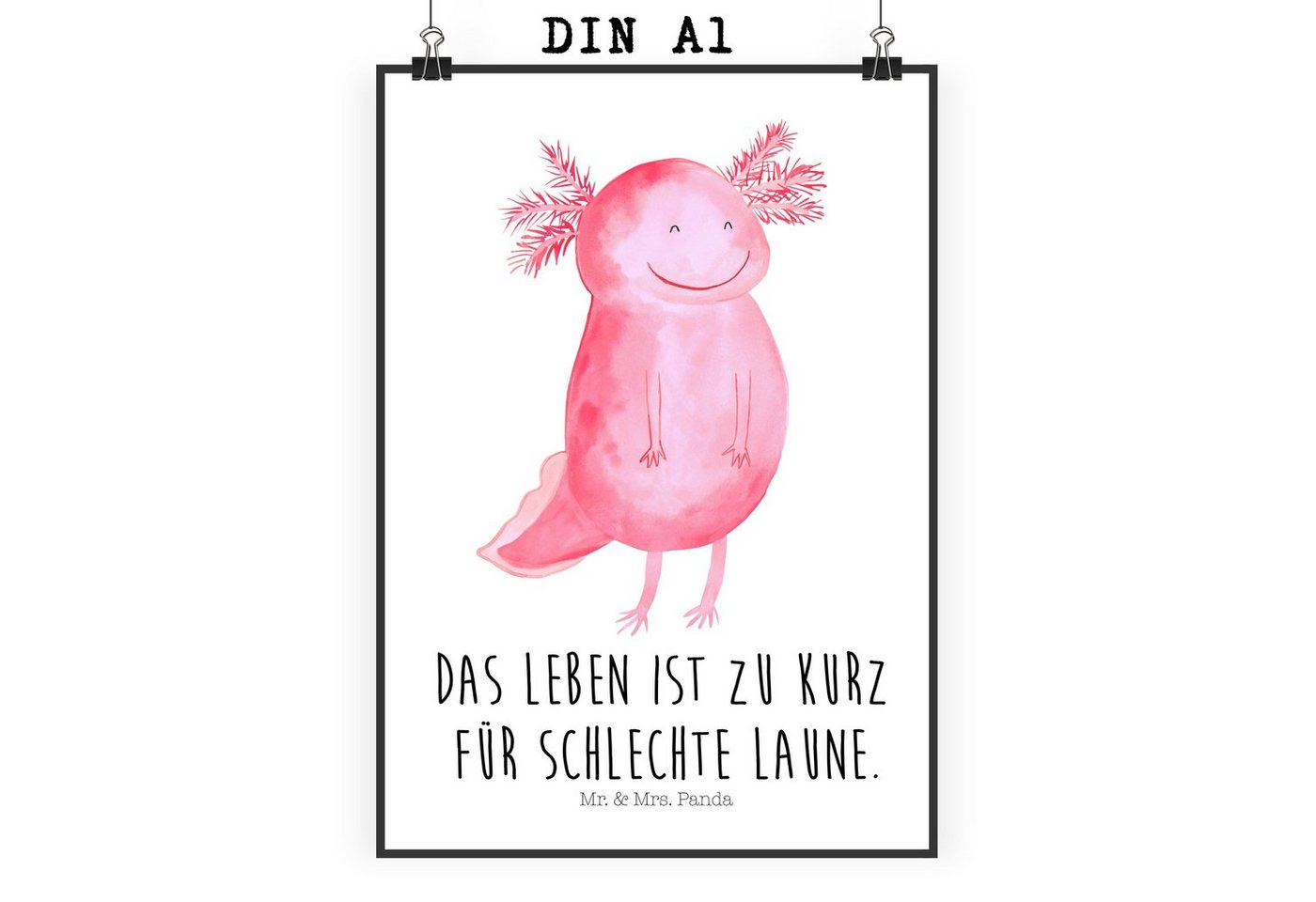 Mr. & Mrs. Panda Poster Axolotl Glücklich, Kunstdruck, Kinderposter, Mr. & Mrs. Panda Poster, Axolotl glücklich (1 St), Brillanter Druck von Mr. & Mrs. Panda