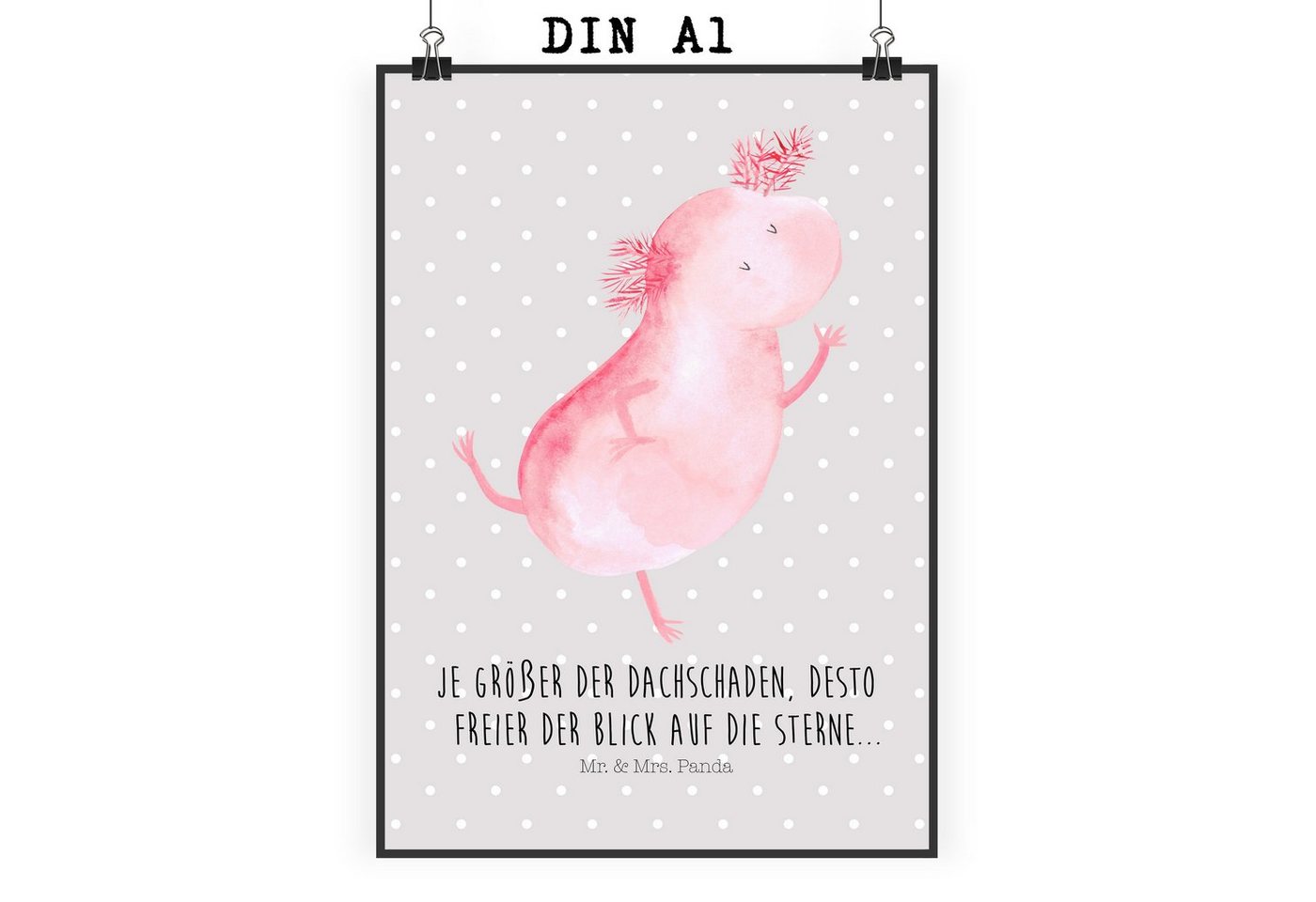 Mr. & Mrs. Panda Poster Axolotl Tanzen, Kinderposter, Kunstdruck, Designposter, Axolotl tanzt (1 St), Lebendige Farben von Mr. & Mrs. Panda