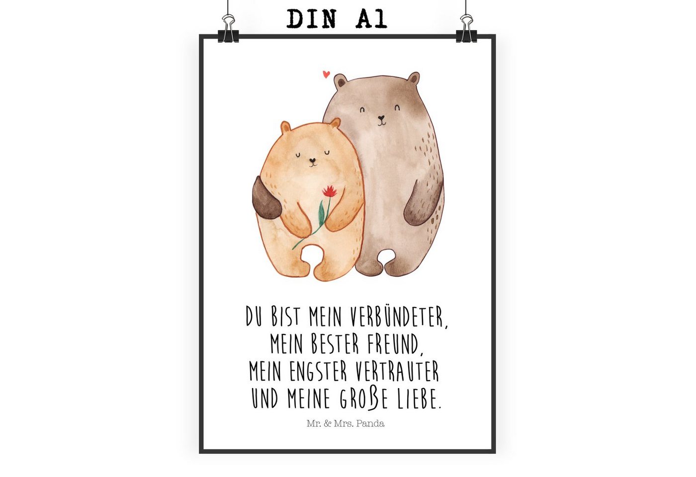 Mr. & Mrs. Panda Poster DIN A1 Bären Liebe - Weiß - Geschenk, Blume, Bärchen, Posterdruck, Eh, Bären Liebe (1 St) von Mr. & Mrs. Panda