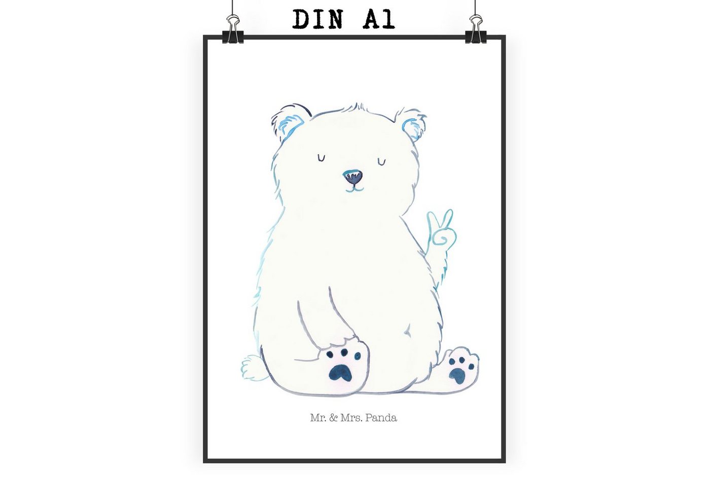 Mr. & Mrs. Panda Poster DIN A1 Eisbär Faul - Weiß - Geschenk, Arbeitsplatz, Bild, Kunstdruck, Eisbär Faul (1 St), Brillierender Druck von Mr. & Mrs. Panda