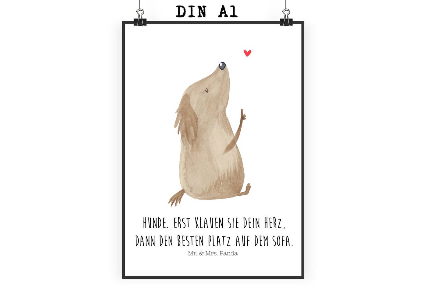 Mr. & Mrs. Panda Poster DIN A1 Hund Liebe - Weiß - Geschenk, Sprüche, Kunstdruck, Hundeliebe, Hund Liebe (1 St), Brillierender Druck von Mr. & Mrs. Panda