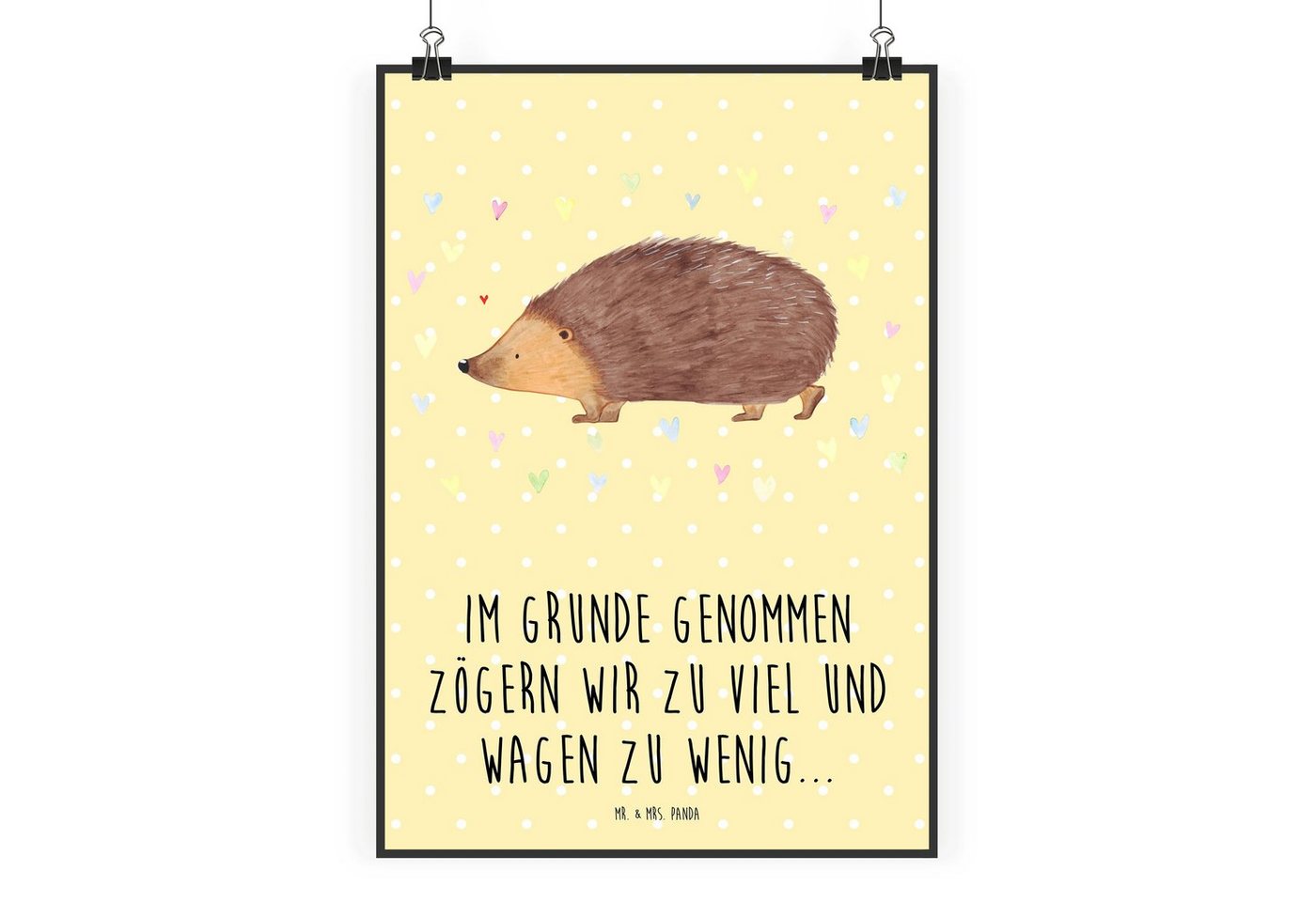 Mr. & Mrs. Panda Poster DIN A1 Igel Herzen - Gelb Pastell - Geschenk, Vertrauen, Kunstdruck, Igel Herzen (1 St), Lebendige Farben von Mr. & Mrs. Panda