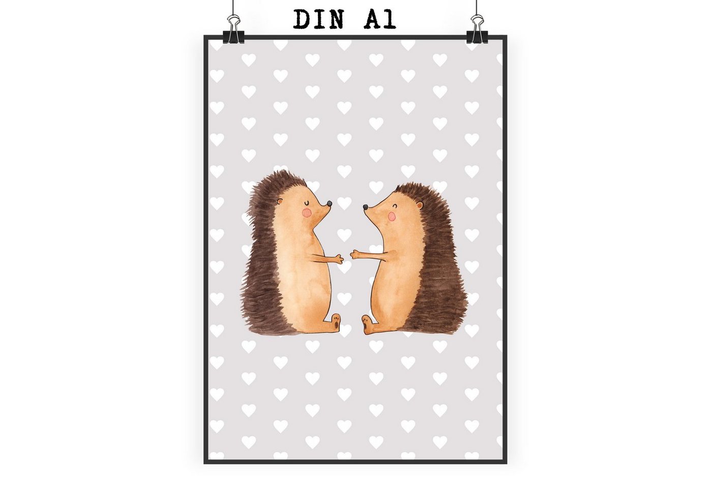Mr. & Mrs. Panda Poster DIN A1 Igel Liebe - Grau Pastell - Geschenk, Handgemaltes Poster, Ver, Igel Liebe (1 St), Handgemalte Motive von Mr. & Mrs. Panda