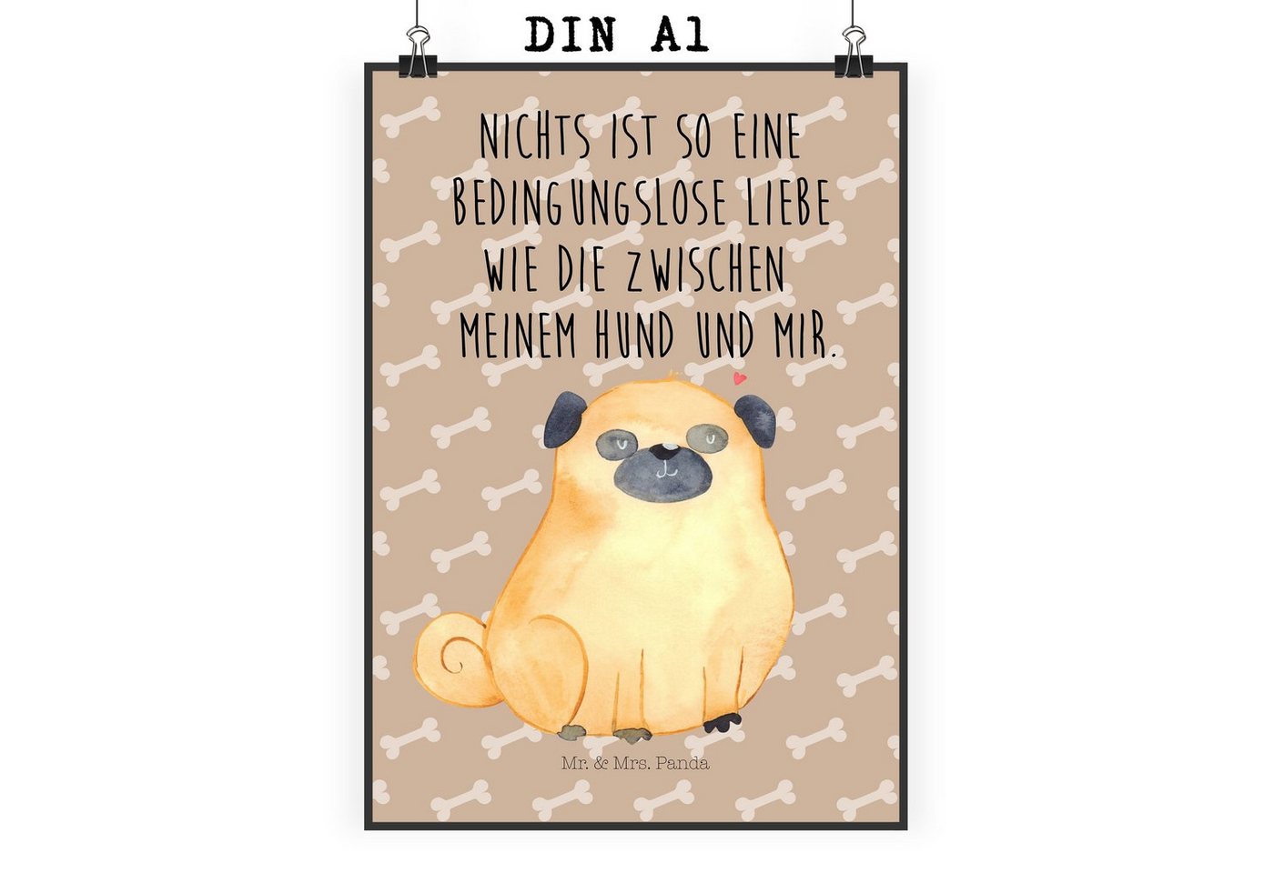 Mr. & Mrs. Panda Poster DIN A1 Mops - Hundeglück - Geschenk, Hunderasse, Küchenposter, Liebe, Mops (1 St), Lebendige Farben von Mr. & Mrs. Panda