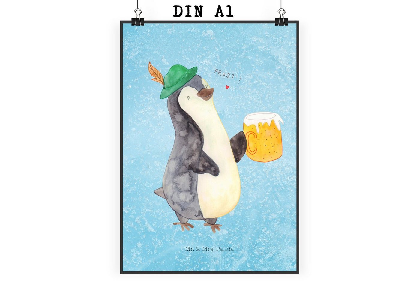 Mr. & Mrs. Panda Poster DIN A1 Pinguin Bier - Eisblau - Geschenk, Oktoberfest, Wanddeko Bild, Pinguin Bier (1 St), Brillanter Druck von Mr. & Mrs. Panda