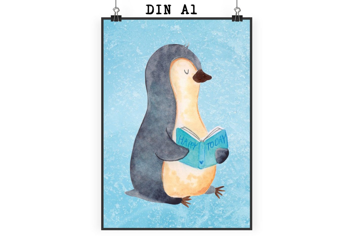 Mr. & Mrs. Panda Poster DIN A1 Pinguin Buch - Eisblau - Geschenk, Kinderposter, Posterdruck, Pinguin Buch (1 St), Brillanter Druck von Mr. & Mrs. Panda