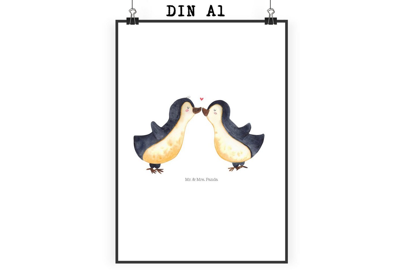 Mr. & Mrs. Panda Poster DIN A1 Pinguin Liebe - Weiß - Geschenk, Jahrestag, Wanddeko Bild, Gas, Pinguin Liebe (1 St) von Mr. & Mrs. Panda