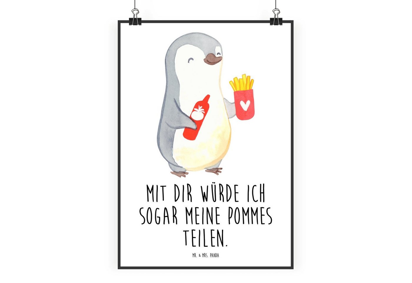 Mr. & Mrs. Panda Poster DIN A1 Pinguin Pommes - Weiß - Geschenk, Kinderposter, Kunstdruck, Eh, Pinguin Pommes (1 St), Edler Druck von Mr. & Mrs. Panda